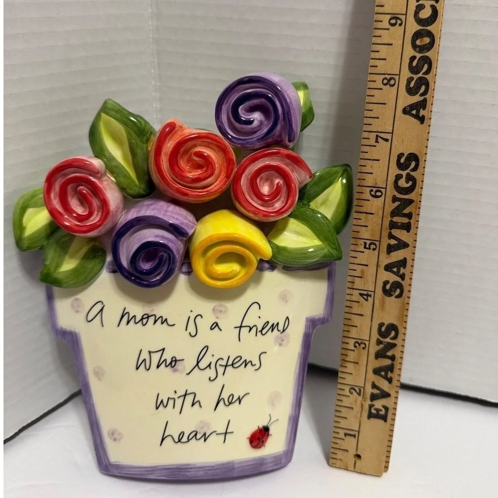 Marianne‎ Richmond Ceramic Wall Plaque Mom Flower Pot 3D Roses Ladybug 2002